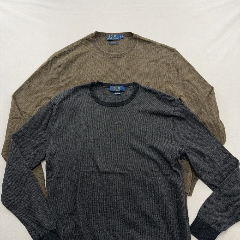 Polo Ralph Lauren Sweater Pima Cotton Crewneck Textured Mens S (2 Lot)